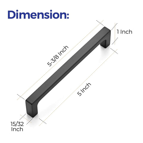 Dimensions of 30 Pack Solid 5 Inch Square Cabinet Handles Matte Black Pulls For Kitchen Cabinets and Drawers