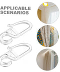 Plastic Shower Curtain Hooks Set With Smooth Glide for Windows and Bathrooms 150 Pcs shown in clear plastic with drapery examples
