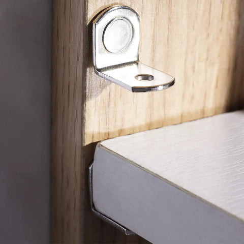 Solid As A Rock Metal Shelf Pegs 1 4 Inch L Shaped Support Brackets zero wobble installed on wooden panel for stable shelving.