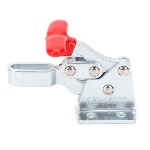 Heavy Duty Quick Release Clamp For Woodworking And Metalworking Hold Down Toggle Clamp Kit 2 Pcs With Horizontal And Elbow Fixtures For Welding And Drill Press Jigs And Fixtures, metal body, red handle.