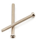 Heavy Duty Stainless Steel Humbucker Pickup Screws With Nickel Finish Twenty Pack showing two screws with pan head design.