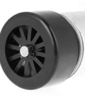 Close-up of Beefy 300W Air Cooled CNC Spindle Motor for DIY Engraving and Milling, showing black fan cap, 52mm diameter.