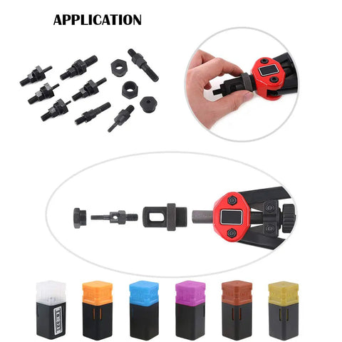 Assorted 6 Piece SAE Rivet Nut Gun Mandrel Kit With Nose Pieces For 6-32 8-32 10-24 1-4-20 5-16-18 3-8-16 Riveter Tips Spare Parts