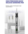 Premium Mini Cordless Rotary Grinder With Five Speed Settings For Cell Phone And PCB Repair Type C Quick Charge Craft Tool Kit showing a high precision quick release grinding pen.