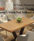 Dining room with wooden table showing Clear Glass Table Top Anti Slip Bumper Pads 3mm Thick Non Adhesive Rubber Spacers Dots