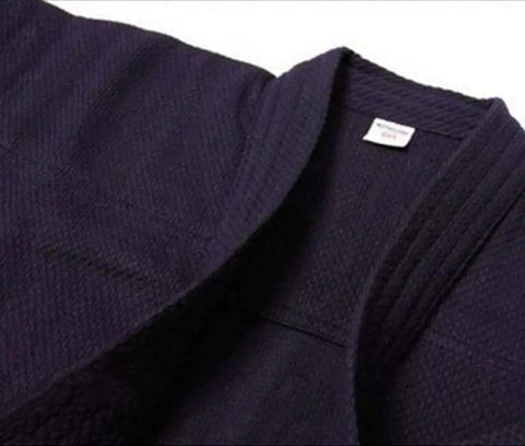 Mens Cotton Kendo Aikido Hapkido Hakama Keikogi Martial Arts Uniform XL 180 Dark Blue close-up of fabric and collar detail