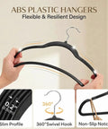Hand holding Plastic Hangers 50 Pack Heavy Duty Non Velvet Slim Hangers With 360 Degree Swivel Hook Space Saving Coat Hangers