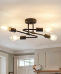 4 Light Black Semi Flush Mount Sputnik Ceiling Light Fixture Dope Matte Metal Farmhouse Chandelier for Bedroom Kitchen Dining Living Room with E26 Bulb Base
