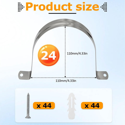 4 Inch Conduit Clamp Set 24 Pack With Screws Beefy Heavy Duty Stainless Steel U-Brackets For Rigid Pipe Support 2-Hole Strap Clamps 110mm size