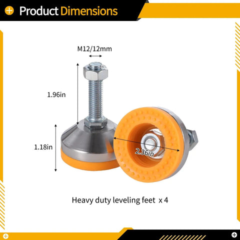 4 Pack Beefy Heavy Duty Leveling Feet With Base, Adjustable Leg Levelers With M12 Thread For Workbenches, Machines, And Cabinets