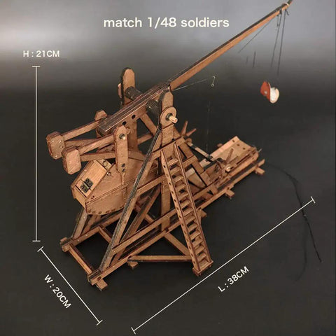 Mini Counterweight Trebuchet Model Kit for Adults, 3D Wooden Puzzle Siege Engine, DIY STEM Project, Tabletop Toy, Alder Veneer Plywood Build, Ages 14 Plus, Totally Fun Historical Replica, 38x20x21 cm