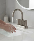 Brushed Nickel 2-Handle Centerset Bathroom Faucet With 360 Degree Swivel High Arc Spout Including Pop Up Drain And Water Hoses
