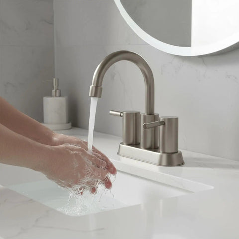 Brushed Nickel 2-Handle Centerset Bathroom Faucet With 360 Degree Swivel High Arc Spout Including Pop Up Drain And Water Hoses