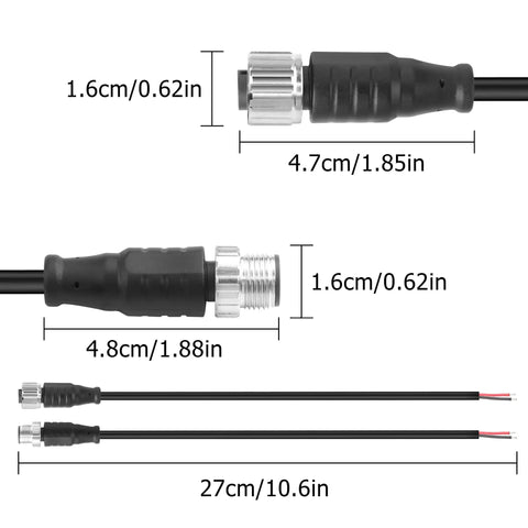 Dimensions of M12 3 Pin Connector Cable 1 Male 1 Female Aviation Sensor Wiring Cable 25cm 0.8ft Outdoor IP67 Waterproof