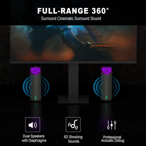 Desktop Gaming Monitor Speakers With Lit RGB Lights Bluetooth Soundbar 2 In 1 USB Powered Split Or Combine Freely For Crystal Clear PC Audio Immersive Game Sound Easy Setup