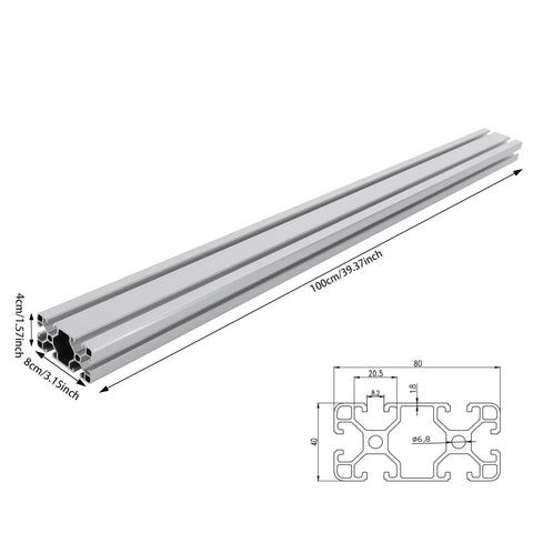 4080 T Slot Aluminum Profile Kit For 3D Printer And CNC DIY Builds Anodized Silver Linear Rail 1000mm Length diagram included