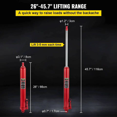 Hydraulic Long Ram Jack 3 Ton Capacity 6600 Lbs With Clevis Base And Single Piston Pump For Garage And Shop Cranes Engine Hoist Lift No Backache Manual Cherry Picker Handle Red