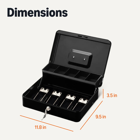 Secure Cash Box With Lock For Easy Money Handling, Coin Tray With Five Cantilever Compartments, Auto Extend Lid And Paper Bill Clips