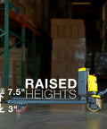 Heavy Duty 3300 Lbs Full Electric Pallet Jack With 7.5 Inch Lift Height And Thick 45 By 27 Inch Forks, raised for loading.