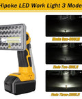 Ultra Bright 2000 Lumen 18W LED Work Light For Dewalt 20V Max Batteries with mode settings and pivoting head