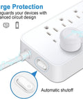 Must Have Six Outlet Surge Protector Power Strip With Four USB Ports And One USB C Port, 4ft Extension Cord, wall switch visible