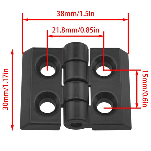 Product diagram showing dimensions of the 4 Sets Zinc Alloy Hinges For 2020 Aluminum Extrusion Black 6mm Profile Slot.