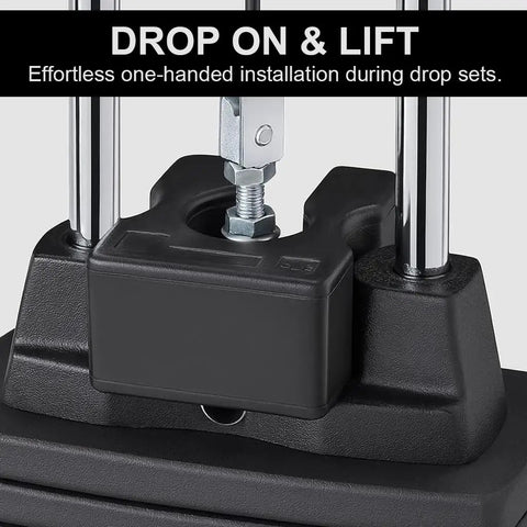 Close-up of the 5 lb weight stack adapter plate installed on a cable machine for easy one-handed use. Crush Your Next Workout With This Solid 5 Lb Weight Stack Adapter Plate Built For Tough Home Gyms And Heavy Lifting Rigs Quick Lock On Design Plays Nice With Any Standard Weight Stack Setup.