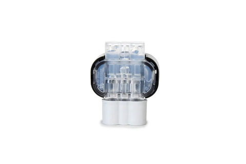 Moisture Guard Weatherproof Connector For 16 To 14 AWG Wires With Mineral Oil Seal, UV Resistant, clear casing front view