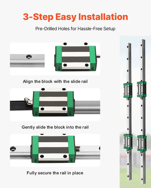 Image showing Two HGR20 1500 mm Linear Guide Rails Kit With Four Blocks And RM1605 1500 mm Ballscrew BF12 BK12 Kit Pre Drilled Holes.