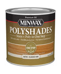 Real Deal One Step Wood Stain And Polyurethane Finish Combo In Classic Oak Satin Sheen For Furniture And Cabinets Easy Wipe On Setup Saves You Hours Gives Straight Top Tier Protection And Beautiful Wood Grains Half Pint Container on table.
