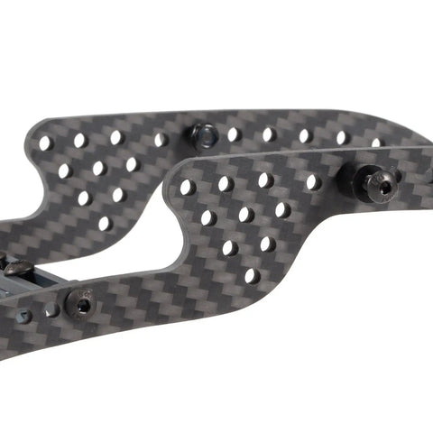 Close-up of 3mm carbon fiber rails of Beefed Up Carbon Fiber Chassis Kit For Rock Crawling Rigs With High Clearance And 3Mm Laser Cut Build