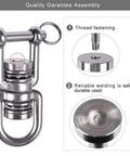 Heavy Duty Swing Swivel With Dual Bearings That Spin Dang Smooth 360 Degrees close-up of stainless steel assembly with thread fastening.