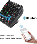 Four Channel Portable Mixer With Four XLR And TRS Mic Line Inputs And Two RCA Stereo Inputs Featuring 24 DSP Effects And 48V