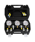 Hydraulic Test Gauge Kit With Three Gauges 0 To 250 Bar 0 To 400 Bar 0 To 600 Bar, Six Test Couplings, Two Hoses, Glycerin Filled For Stable Readings