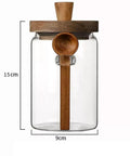 Go Ahead And Upgrade Your Countertop Setup With This Solid Clear Glass Storage Jar Featuring An Airtight Sealed Kitchen Canister And Wooden Spoon For Coffee Beans 900Ml Capacity Handles Dry Goods Smoothly And Looks Dope. 15cm tall glass jar with wooden lid and spoon.