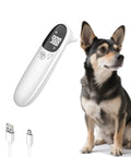 Non Contact Pet Ear Thermometer For Cats And Dogs Infrared Quick Temp Read In One Second Safe And Gentle For Stress Free No Fuss At Home Vet Checks No Contact Reading White Finish, with dog and USB cable