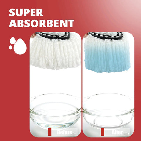 Replacement Mop Heads 3 Pack For EasyWring 1 Tank System, Premium Microfiber Mop Heads That Absorb Like Crazy, Fluff Before First Use For Maximum Absorbency, Water Only Cleaning, Durable Refills For Home Floor Care, before and after absorbency demo