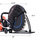 Heavy Hitter 14 Inch Electric Concrete Saw With Kickass 15 Amp Motor and Razor Sharp Diamond Blade for fast wet cutting, showing side view.