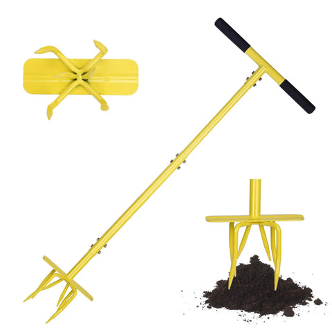 Hand Tiller Cultivator with Steel Garden Claw for Easy Soil Loosening and Weeding in Flower Beds with ergonomic grip.