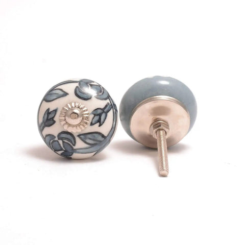 Dope Grey White Ceramic Cabinet Knobs Set Of 20 For Drawers Cupboards Vintage featuring floral patterns and smooth finish