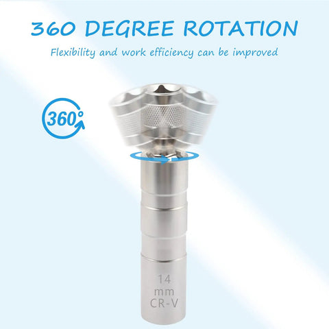 Must Have Pro Grade 14mm And 16mm Spark Plug Socket Set with 360-degree rotating magnetic socket