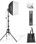 Compact 16x16 Softbox Lighting Kit With LED Bulb for TikTok and Video, 50W 5500K Daylight shown with stand and carrying bag