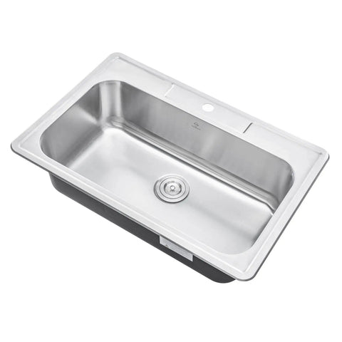 33 By 22 By 9 Inch Top Mount Or Drop In Stainless Steel Single Bowl Kitchen Sink With Strainer And Dish Rack 18 Gauge T304 Dent Resistant Rust Proof