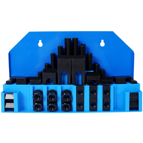 58 Piece T-Slot Clamping Kit For Milling Machinists With T-Slot Cleaner And Tightening Wrench, 3/4 Inch Table Slot, 5/8-11 Stud Size, Heat Treated Tool Steel, Quick Install And Hassle Free Removal, Blue Storage Box, Heavy Duty in blue storage box