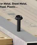 Top Grade 10 Gauge X 3/4 Inch Self Drilling Screws, black zinc hex washer head fastener on metal surface.