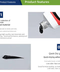 All Purpose Quick Dry Shoe Glue For Sneakers Boots And Sandals, clear sealant tube with black glue and product features