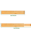Premium Expandable Bamboo Drawer Dividers Six Pack size dimensions 16.6 to 21.8 inches for kitchen and office use.
