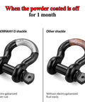Comparison of LIBERRWAY electro-galvanized shackle and non-galvanized shackle showing rust resistance after one month