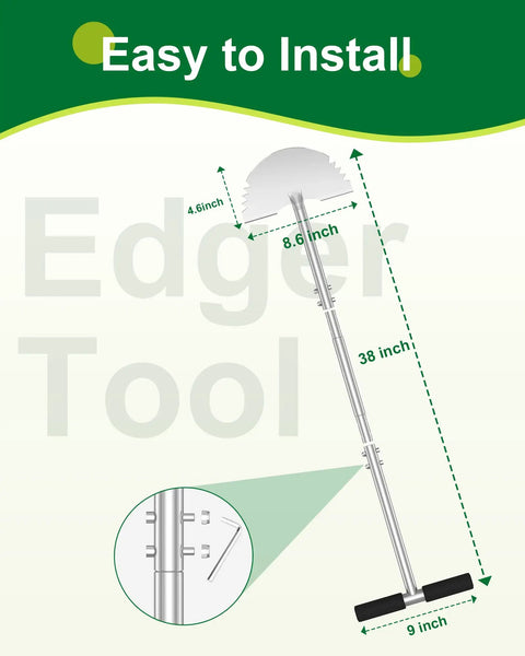 Diagram showing dimensions of Serrated Edger Lawn Tool With Half Moon Shovel And T Handle 38 Inch Rust Proof Ergonomic Edging Tool