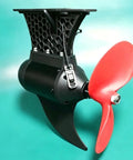 Underwater Thruster 24V To 48V 2500W Beast Mode Brushless Motor Kit with red propeller against teal background